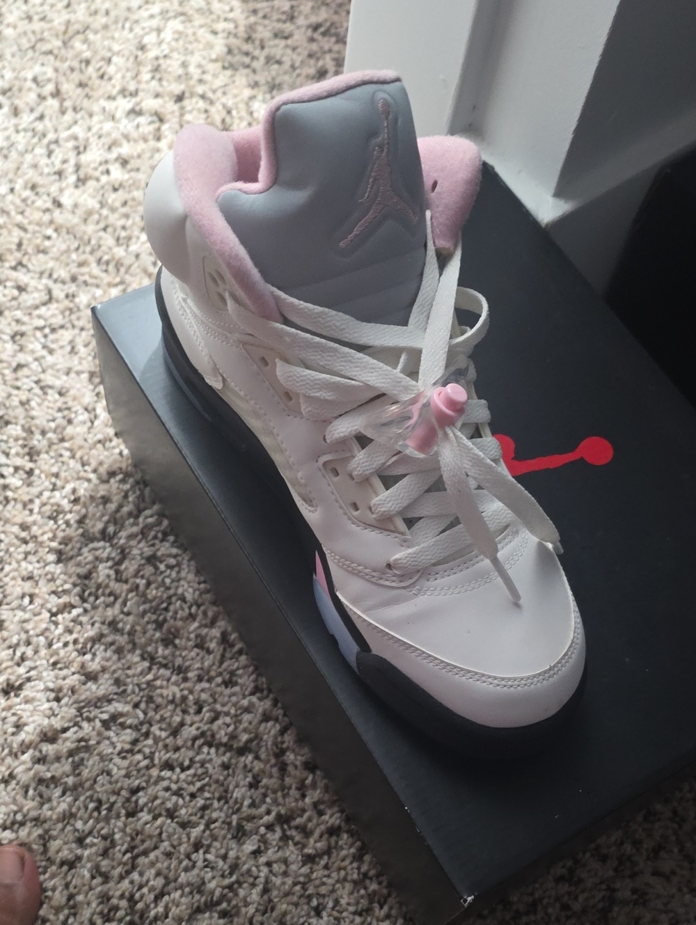 Jordan Girls White & Light Pink High-Top Sneakers